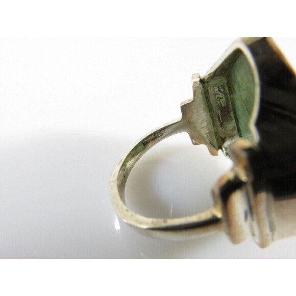 Hexagon Mother of Pearl Lapis Lazuli Inlaid Sterling Statement Ring Size 6.25 - Picture 6 of 10